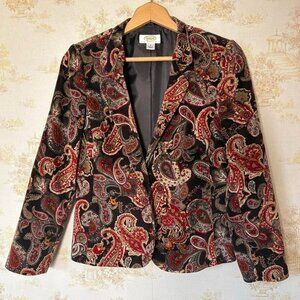 Vintage 90s Talbots Velvet Blazer Black Gold Paisley Preppy Whimsigoth Jacket 6P